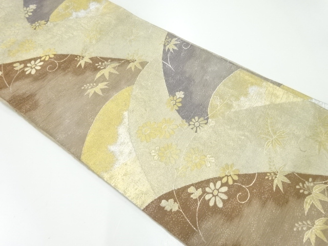 JAPANESE KIMONO / ANTIQUE FUKURO OBI / WOVEN FLOWER & BAMBOO GRASS
